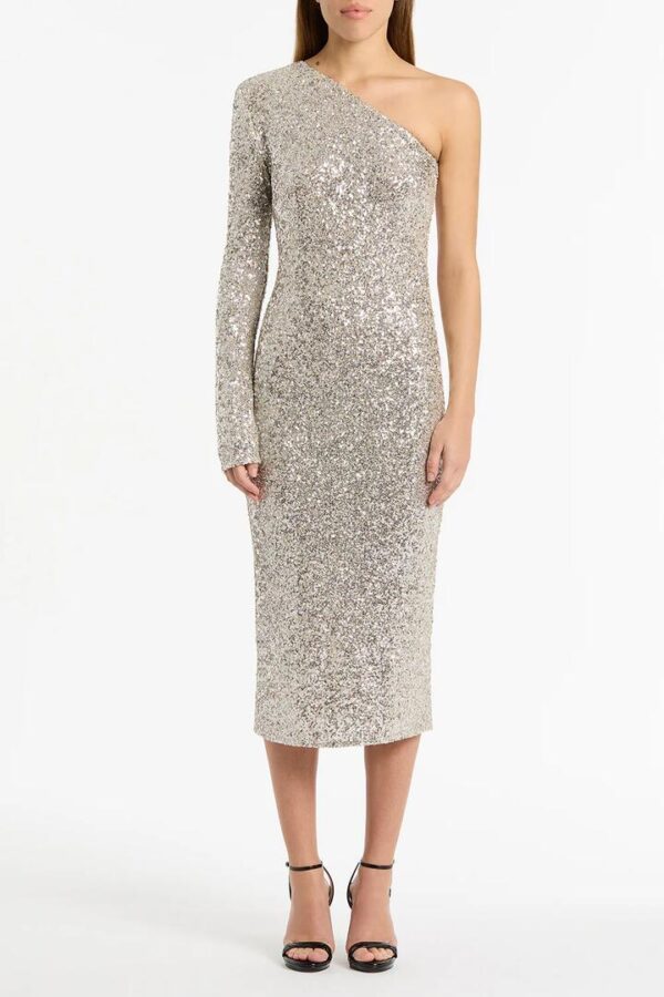 IVORY CRUSHED SEQUIN FITTED DRESS