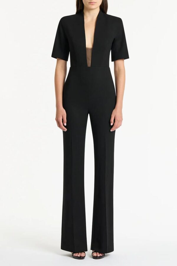 BLACK CREPE PLUNGE JUMPSUIT