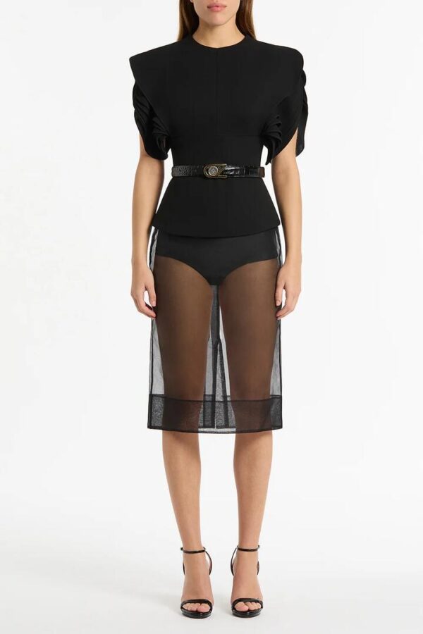 BLACK CREPE PETAL SLEEVE TOP