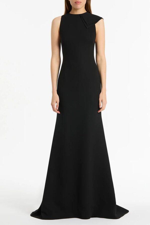 BLACK CREPE PETAL BACK GOWN