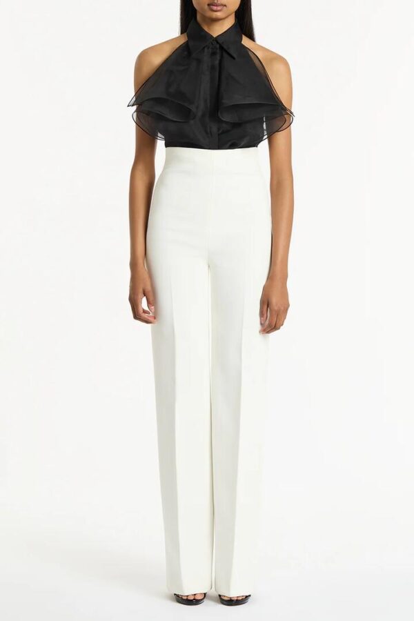 BLACK ORGANZA SLEEVELESS RUFFLE TOP