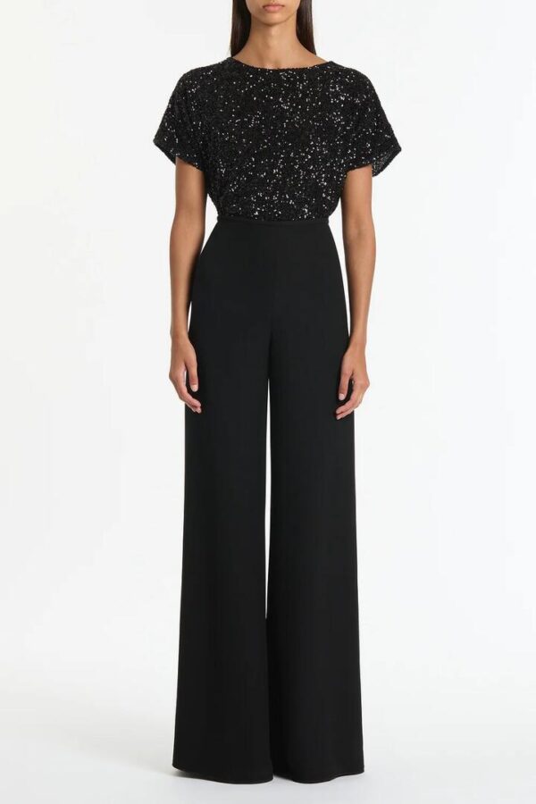BLACK CRUSHED SEQUIN DRAPE TOP