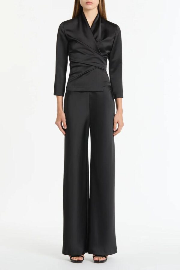 BLACK SATIN WRAP TOP