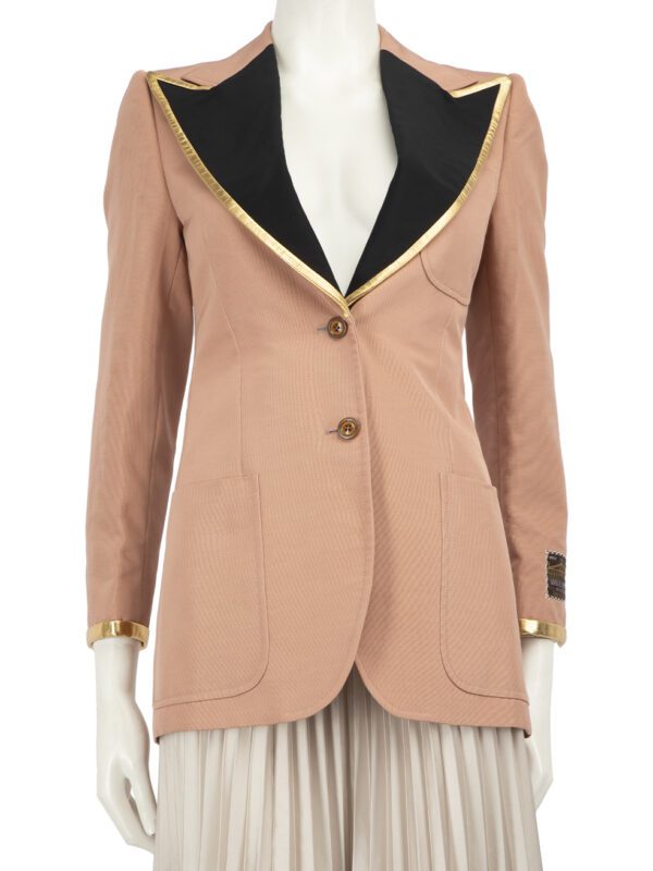 Gucci Pink Contrast Lapel Leather Trim Blazer