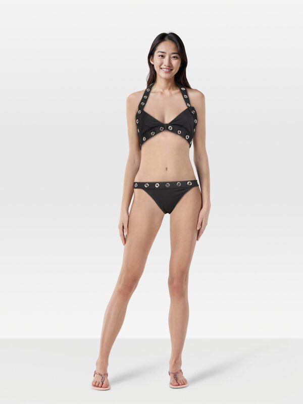 Off-White Black Eyelet Embellished Halterneck Bikini Set