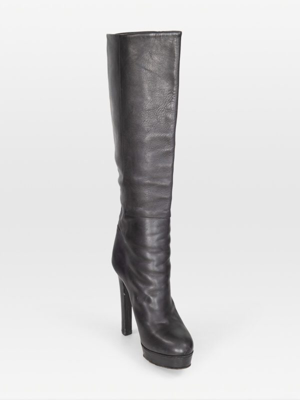 Gucci Black Leather High Heeled Knee High Boots